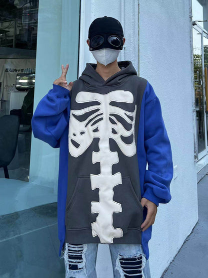Skeleton Print Contrast Sleeve Oversize Hoodie WN24060