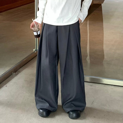 Structured Pleats Draped Wide Leg Trousers WN25256