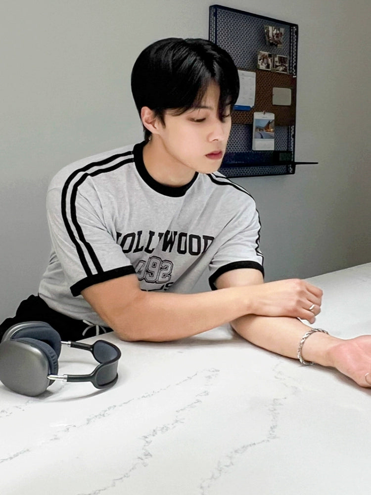 Colorblock Letter Print Oversize Short Sleeve T-Shirt WN20249