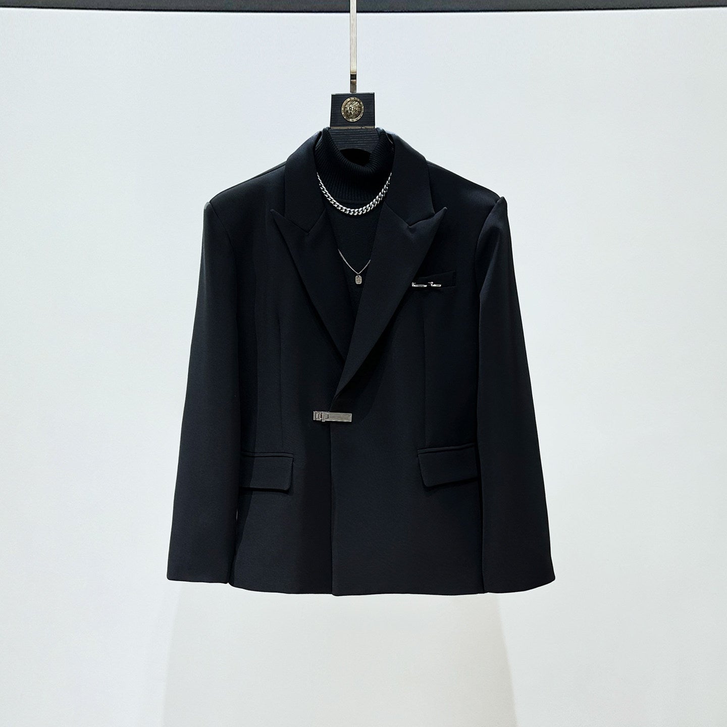 Metal Buckle Oversize Tailored Jacket & Flare Wide Leg Trousers Setup WN23935