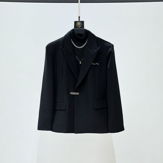 Metal Buckle Oversize Tailored Jacket & Flare Wide Leg Trousers Setup WN23935