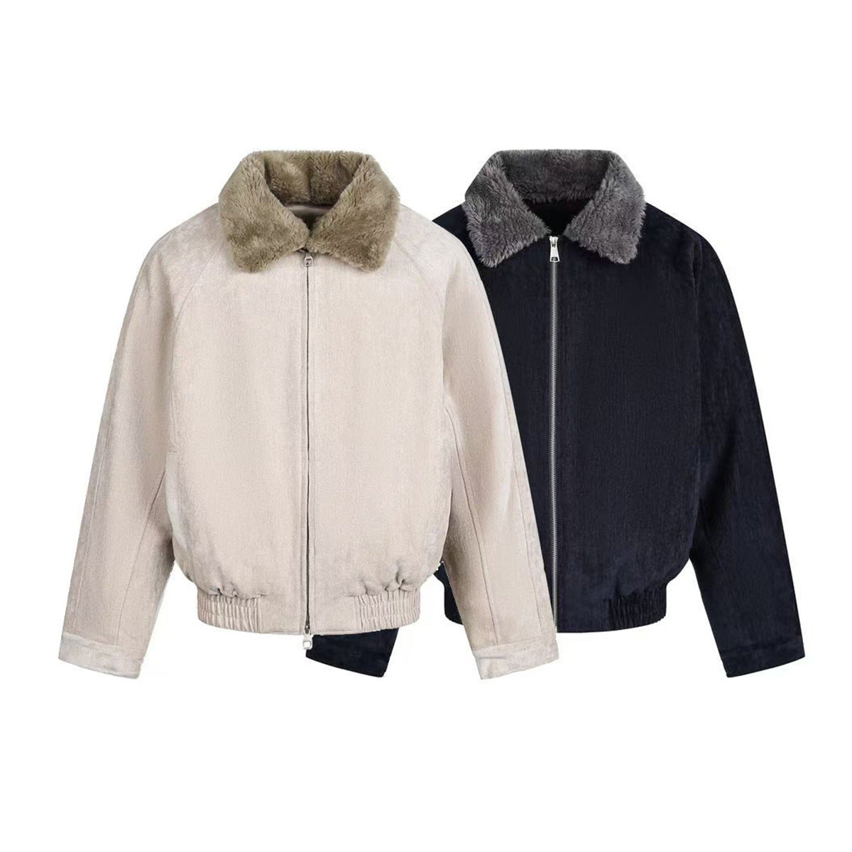 Fake Fur Collar Suede Puffer Jacket WN21906