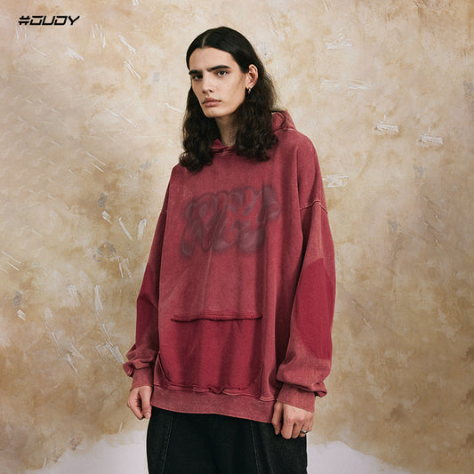 Washed Print Fleece-Lined Oversize Pullover Hoodie WN12419