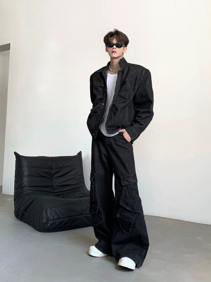 Washed Pockets Design Curved Flare Denim Jeans WN21957