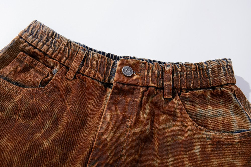 Reptile Print Wide Leg Denim Half Jeans WN28029