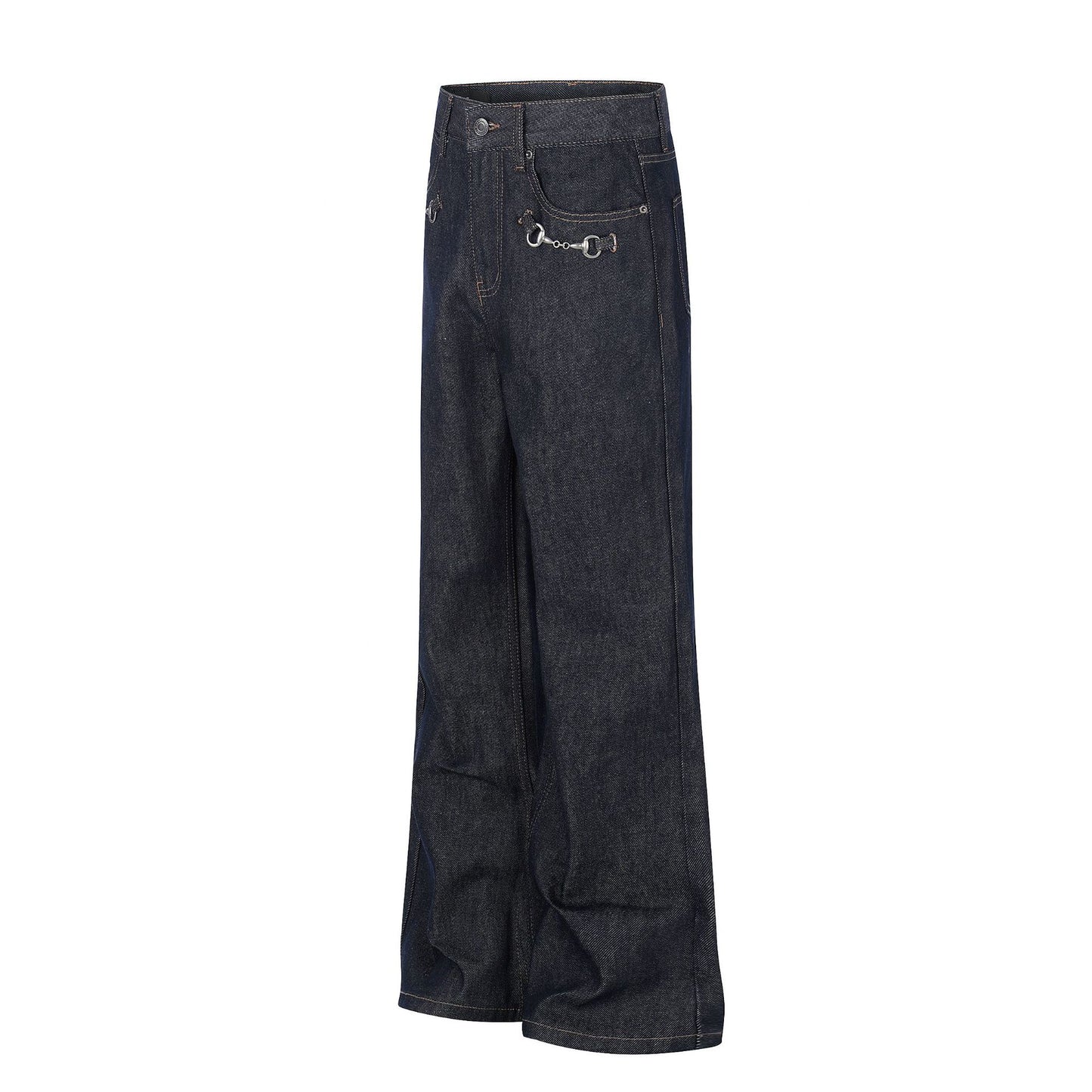 Washed Metal Buckle Wide Leg Denim Jeans WN26169