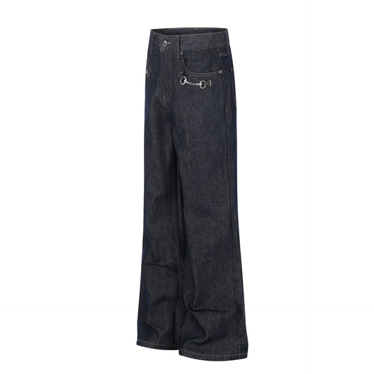 Washed Metal Buckle Wide Leg Denim Jeans WN26169