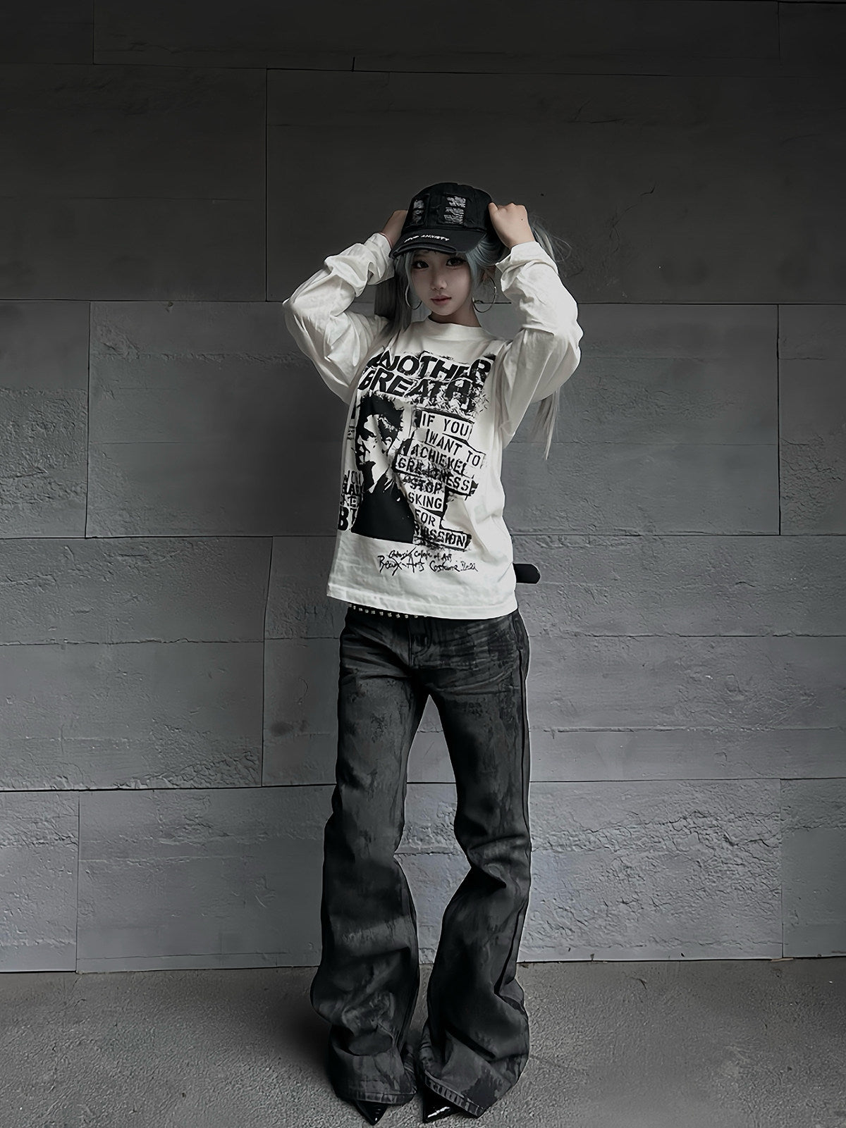 Oversize Graphic Print Lightweight Long Sleeve T-Shirt WN27373