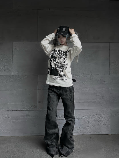Oversize Graphic Print Lightweight Long Sleeve T-Shirt WN27373