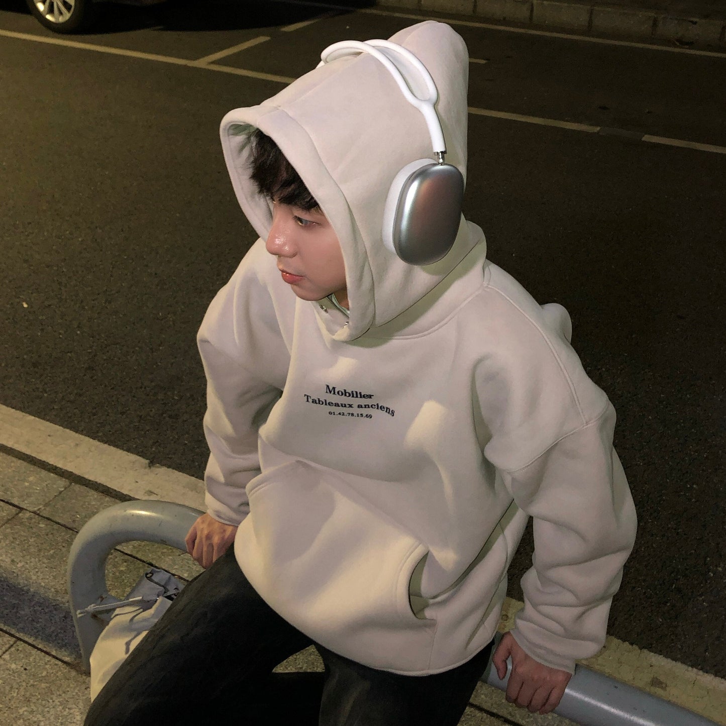 Letter Print Fleece Lining Oversize Hoodie WN25340