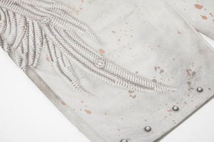 Studs Paint Wing Wide Leg Denim Jeans WN25752