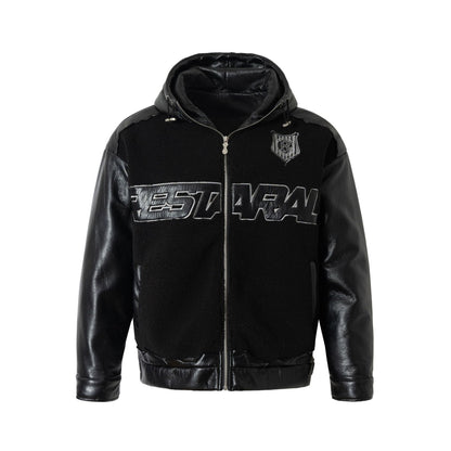 Lamb Fleece Splicing PU Leather Jacket WN21923