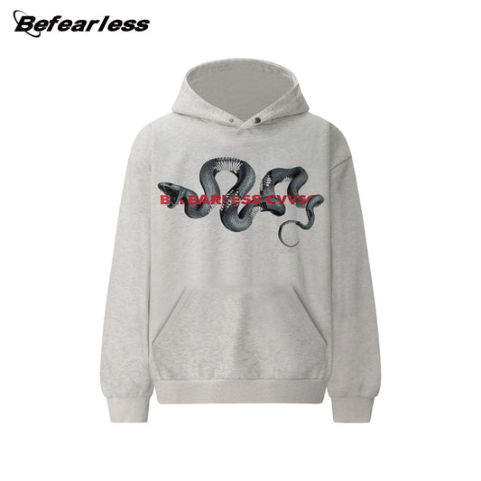 Snake Graphic Letter Print Washed Hoodie WN26220