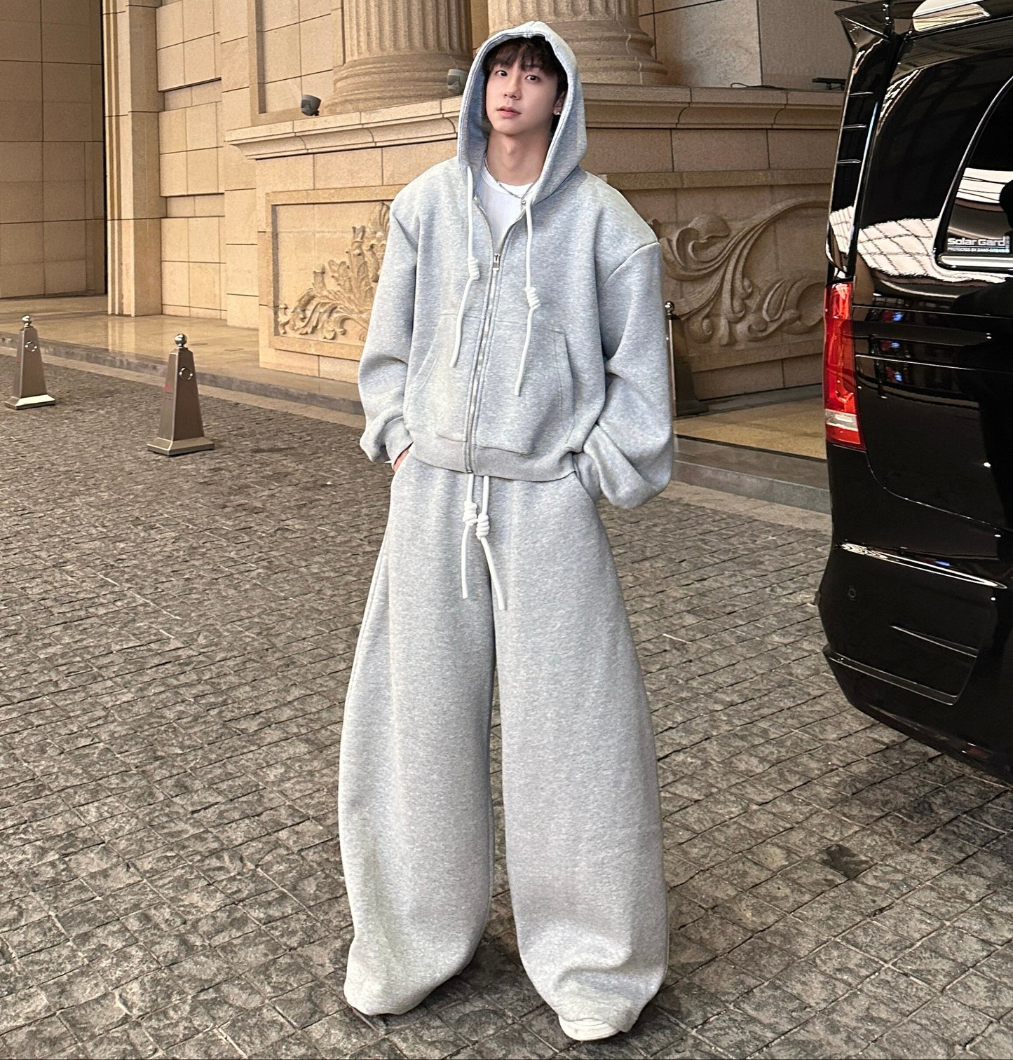 Sporty Oversize Zipper Hoodie & Wide Leg Sweatpants Setup WN25273