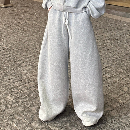 Sporty Oversize Zipper Hoodie & Wide Leg Sweatpants Setup WN25273