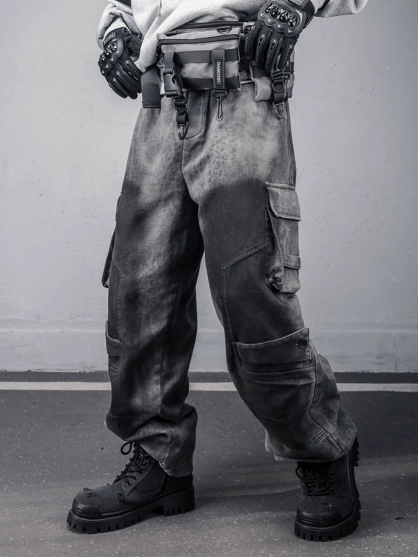 Leopard Wash Multi Pocket Wide Leg Denim Jeans WN22389