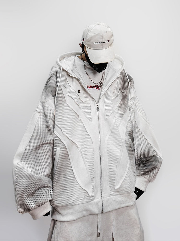 Mesh Panel Gradient Zipper Hoodie WN24011