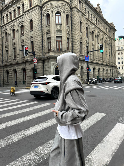 Shoulder-Pad Zipper Hoodie & Wide Leg Pants Setup WN20766