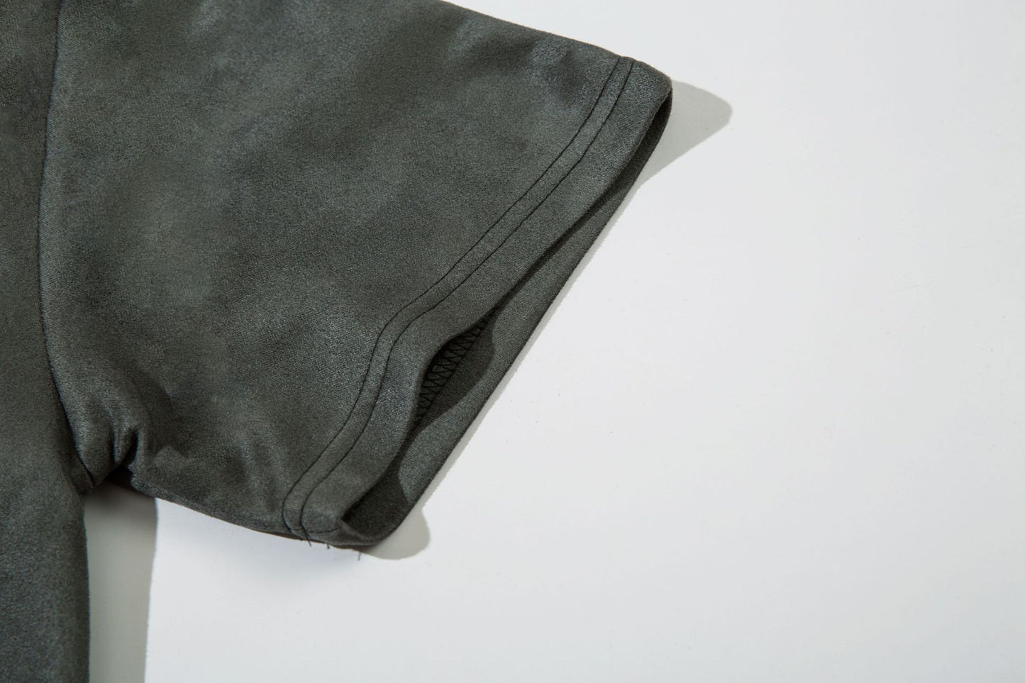 Text Embroidery Print Suede Short Sleeve T-Shirt WN16194