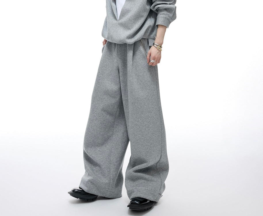 Fake Layered Zipper Design Sweatshirt & Wide Leg Sweatpants Setup WN20542