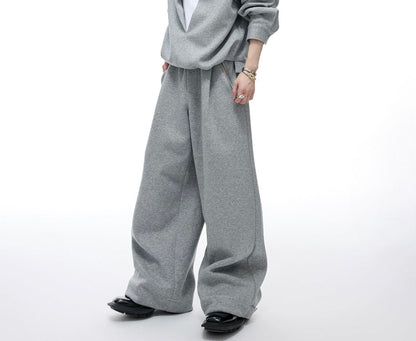 Fake Layered Zipper Design Sweatshirt & Wide Leg Sweatpants Setup WN20542