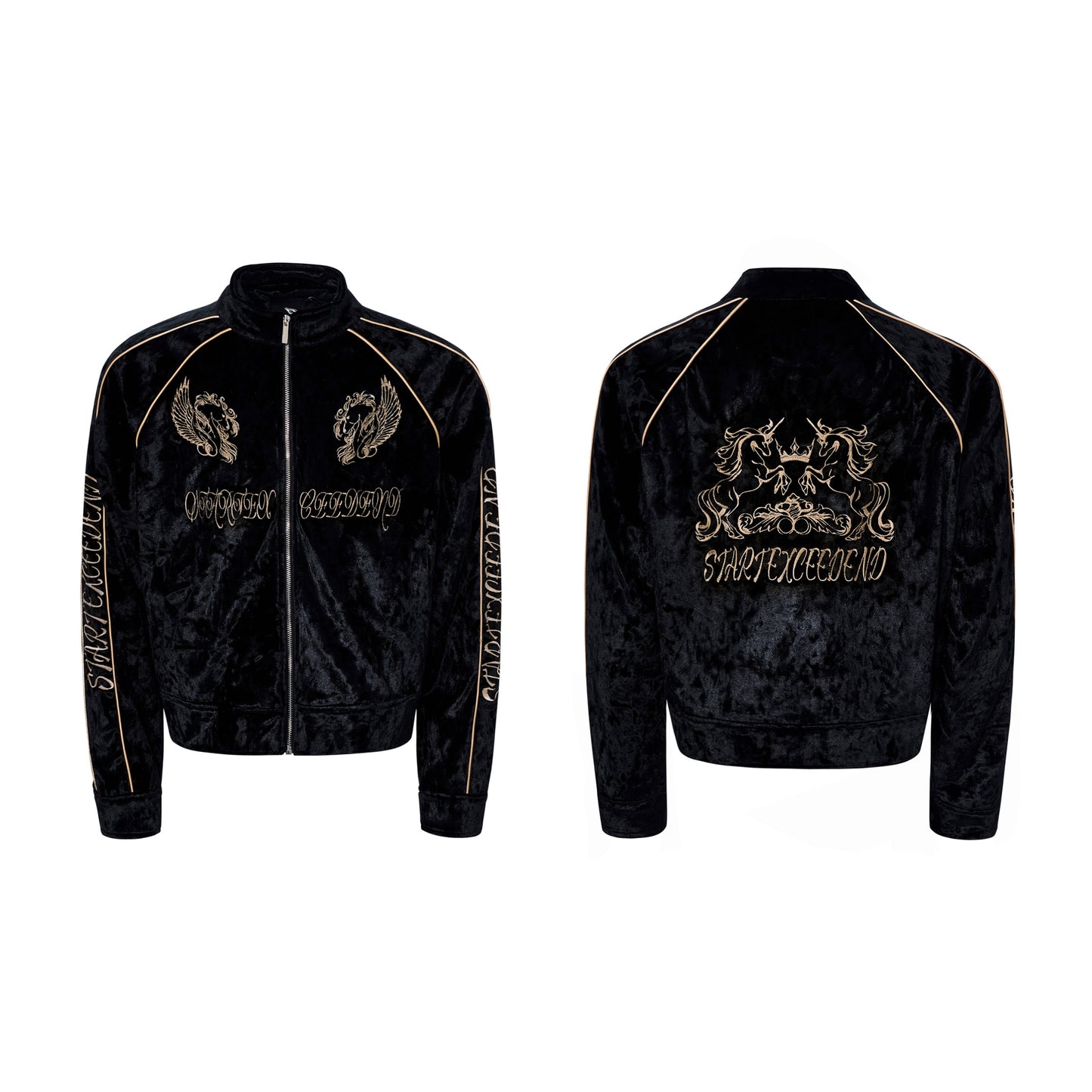 War Horse Embroidery Velvet Stand Neck Short Jacket & Pants Setup WN23277