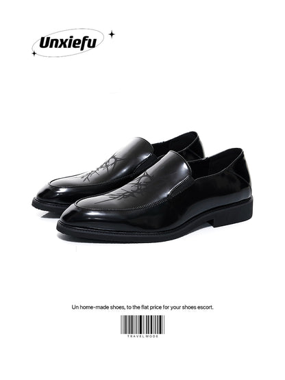 Pointed Toe Chunky Heel Leather Loafers WN20795