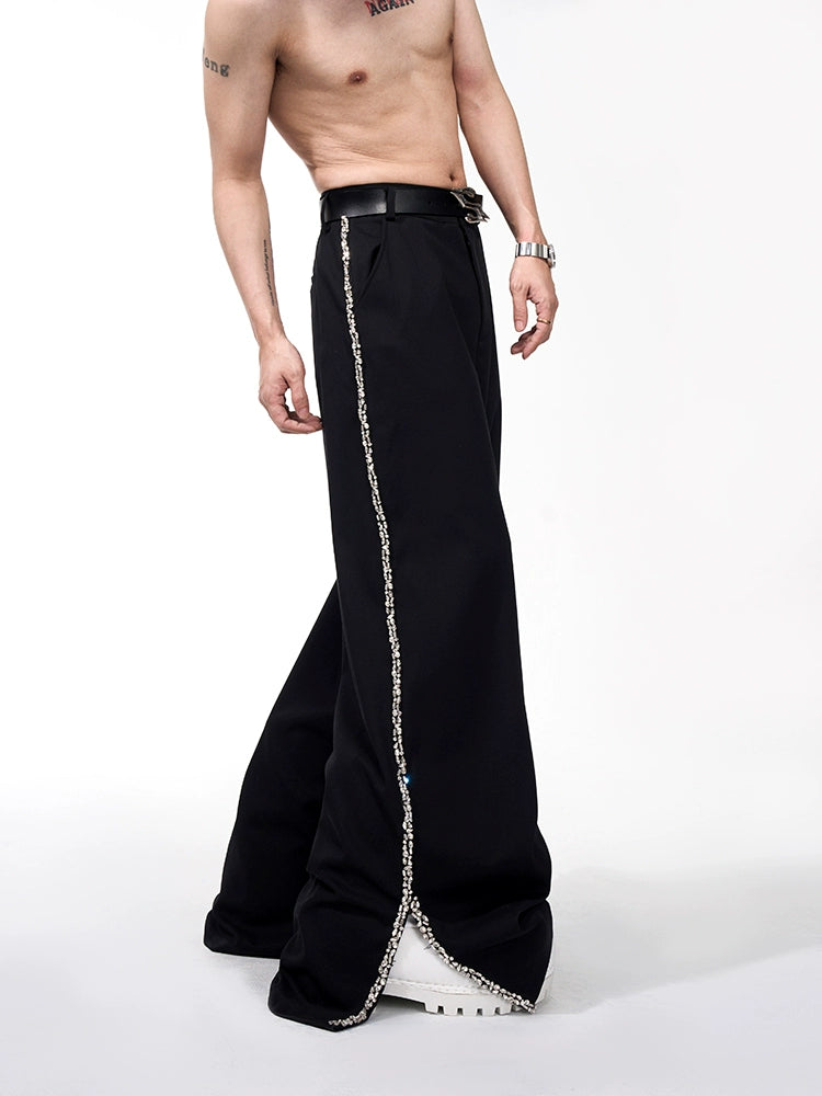 Rhinestone Short Sleeve Shirt Jacket & Rhinestone Slit Flare Trousers Setup WN16581