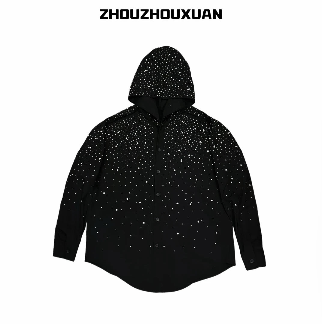 Rhinestone Starry Sky Lightweight Hooded Shirt WN20698
