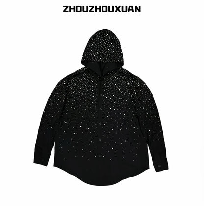 Rhinestone Starry Sky Lightweight Hooded Shirt WN20698