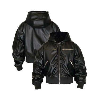 Hooded Zip PU Leather Jacket WN26672