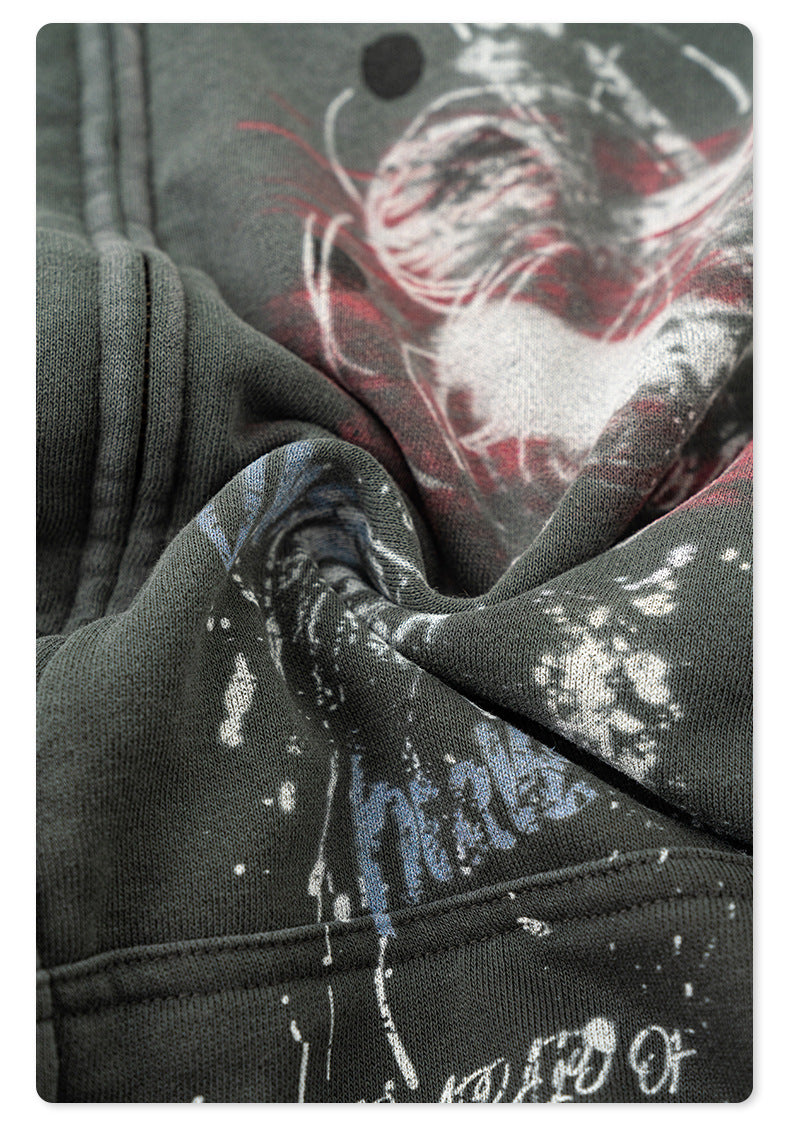 Graffiti Print Oversize Zipper Hoodie WN9936