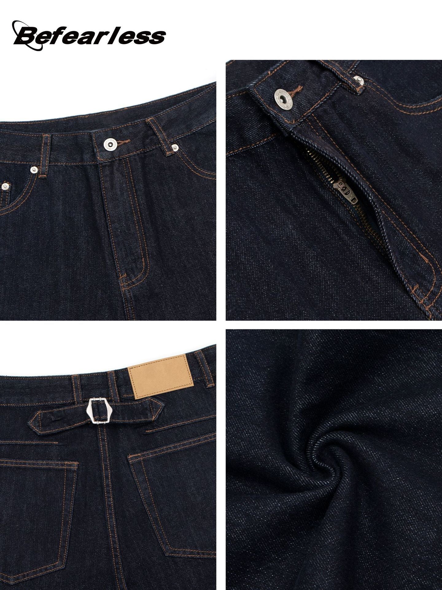 Raw Denim Metal Buckle Straight Jeans WN26308