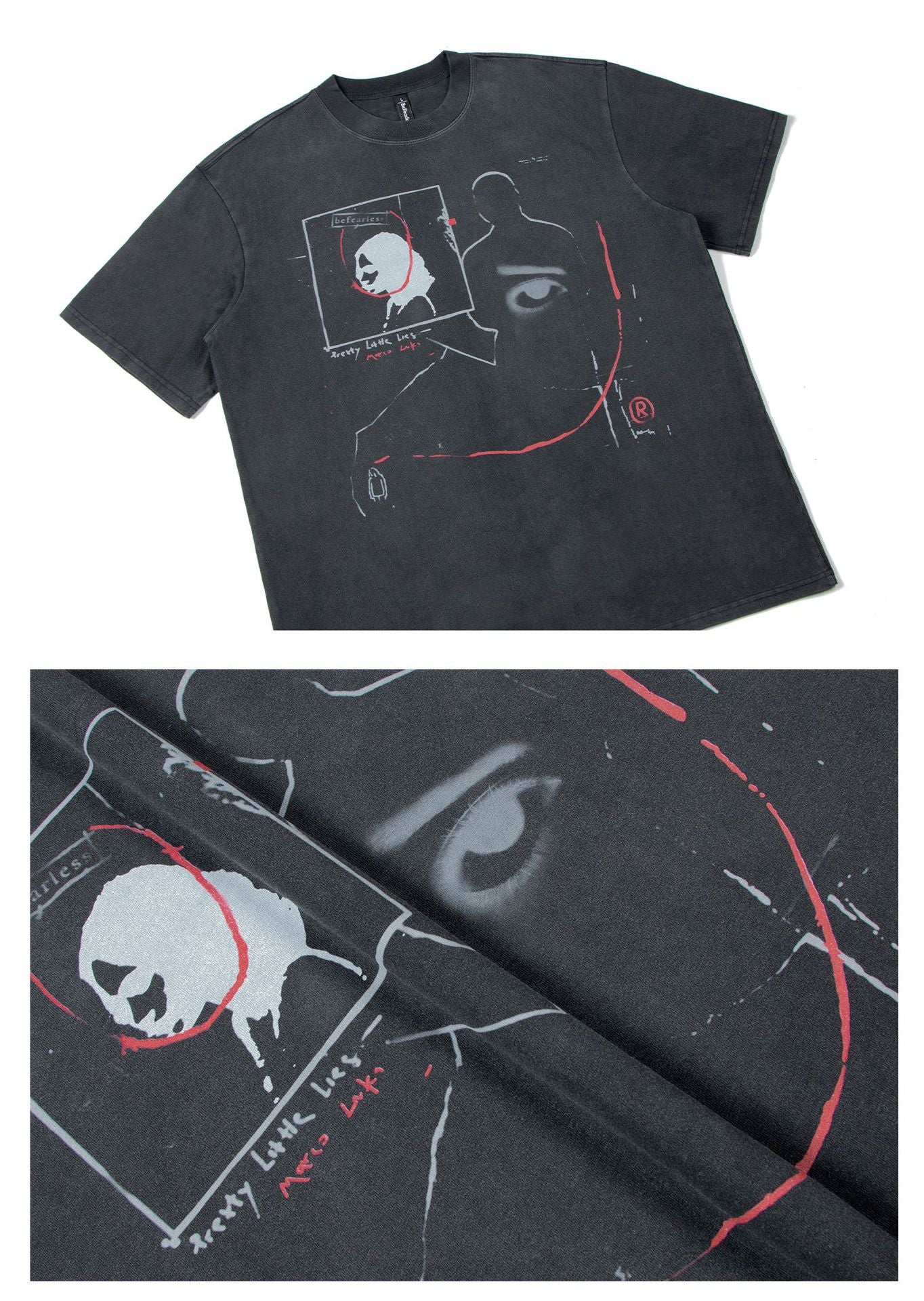Washed Portrait Print Oversize Short Sleeve T-Shirt WN26384