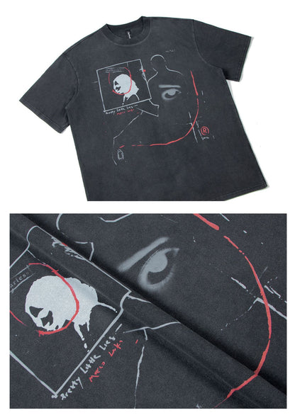 Washed Portrait Print Oversize Short Sleeve T-Shirt WN26384