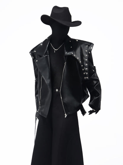 Metal Panel Short PU Leather Jacket WN23747