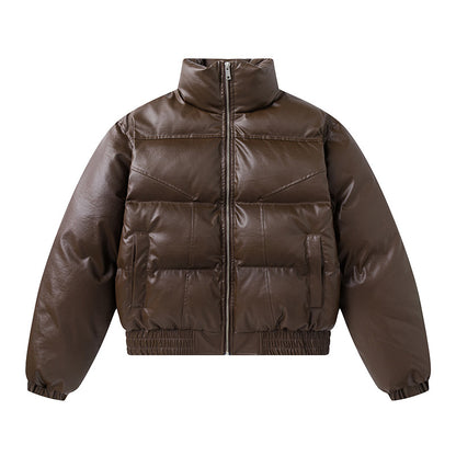 Quilted Short Pu Leather Puffer Jacket WN11319