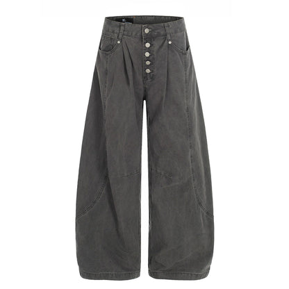 Washed Fade Curved Seam Wide Leg Denim Jeans WN25849