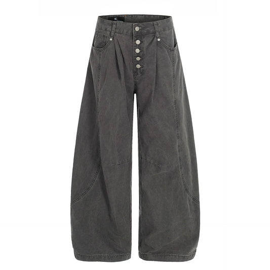 Washed Fade Curved Seam Wide Leg Denim Jeans WN25849