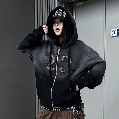 Gradient Wash Zipper Short Length Oversize Hoodie WN24228