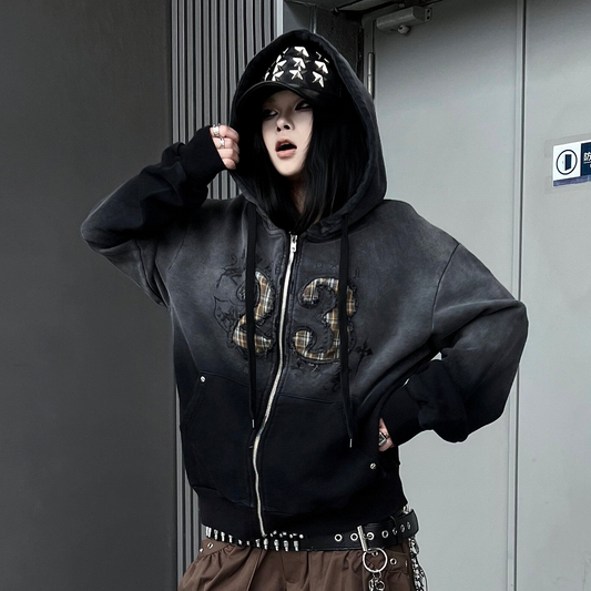 Gradient Wash Zipper Short Length Oversize Hoodie WN24228