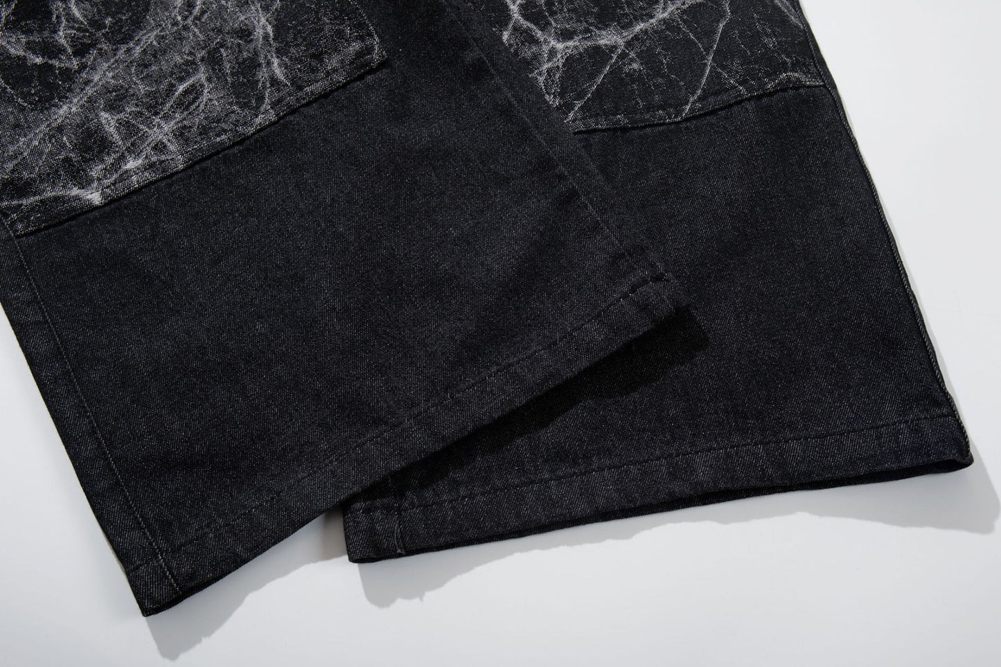 Double Waist Marble Panel Wide Leg Denim Jeans WN25907