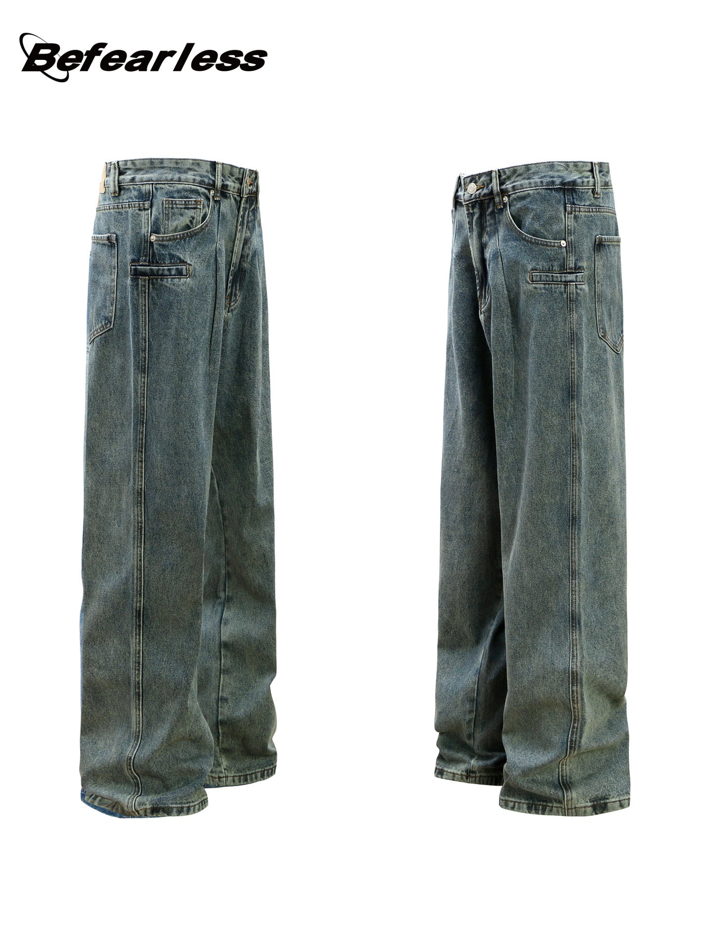 Washed Panel Wide Leg Denim Jeans WN26248