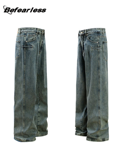 Washed Panel Wide Leg Denim Jeans WN26248