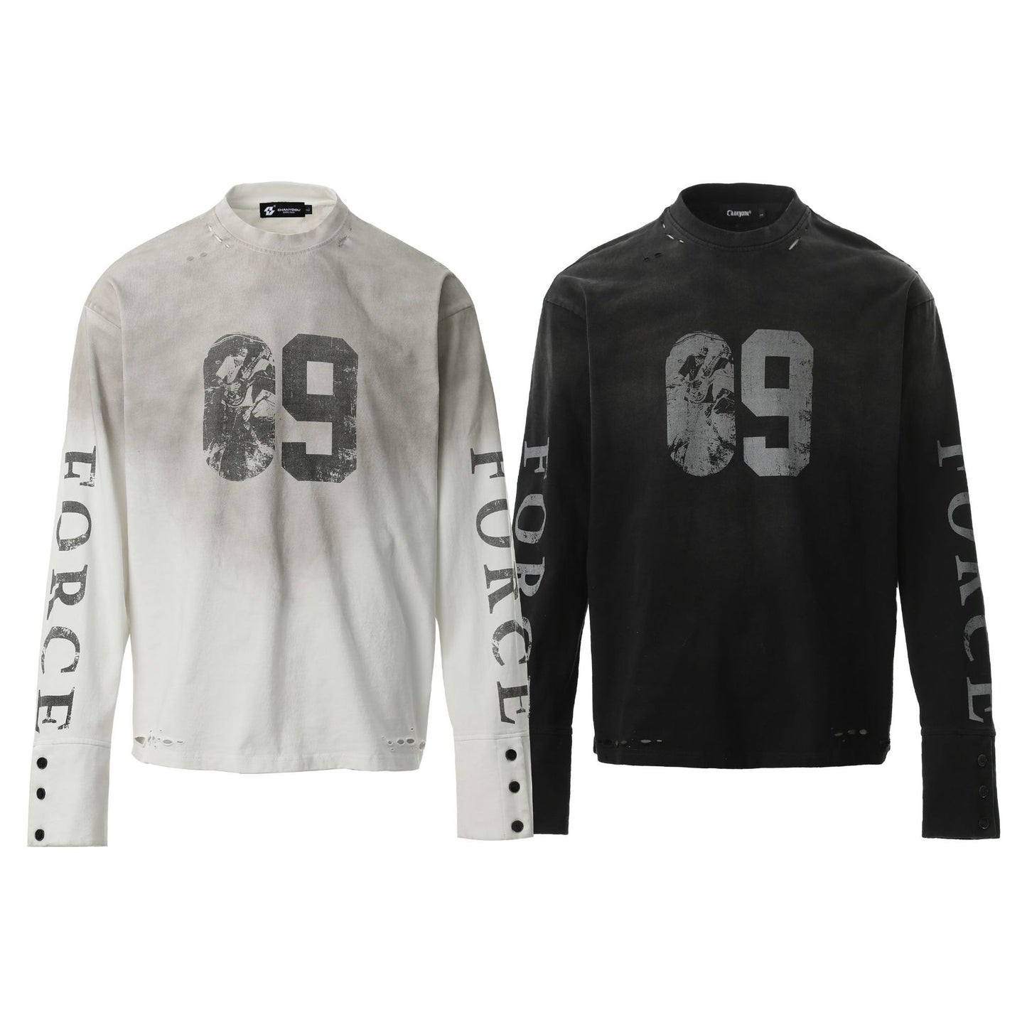 Washed Number Print Damage Long Sleeve T-Shirt WN25386