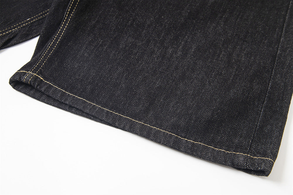 Badge Belt Print Wide Leg Half Denim Jeans WN18522