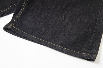 Badge Belt Print Wide Leg Half Denim Jeans WN18522