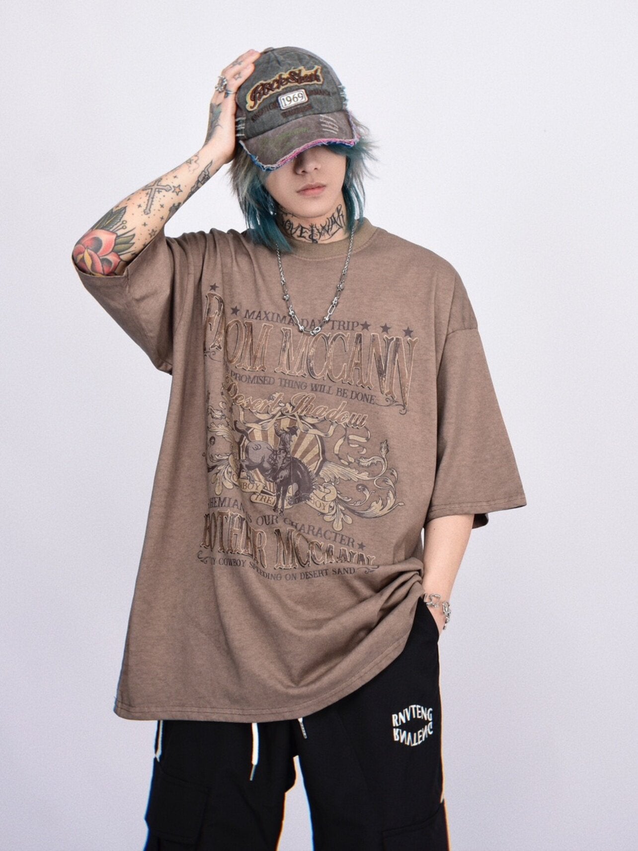 Washed Graphic Print Oversize Short Sleeve T-Shirt WN24449