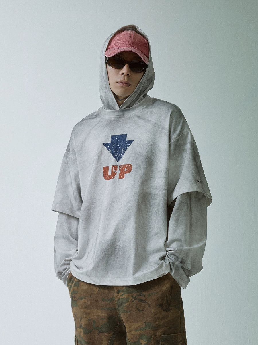 Fake Layered Oversize Graphic Hoodie WN12200