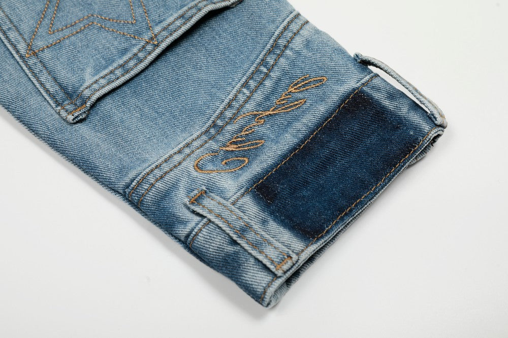 Faded Panel Stand Neck Denim Jacket WN28058